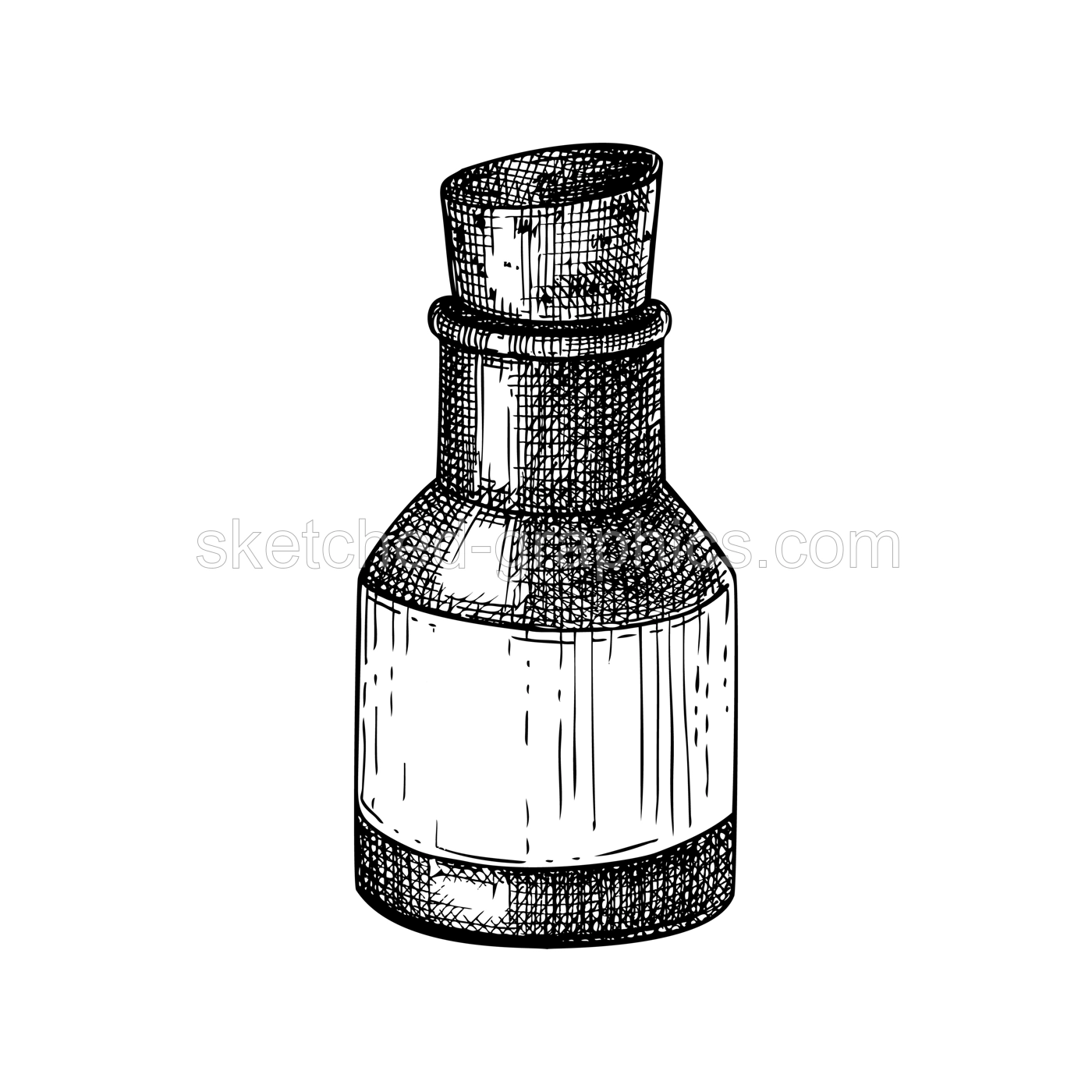 Poison bottle sketch. Witchcraft vector illustration. Vintage Halloween design element. Hand-drawn alchemical icon, esoteric symbols. NOT AI generated Illustration